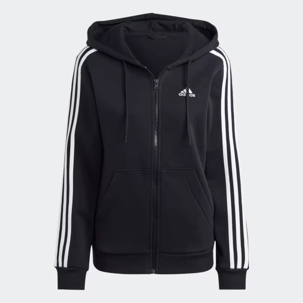 NEW w Tags Adidas Women’s Essentials 3-Stripes Zip Fleece Hoodie Black Size S